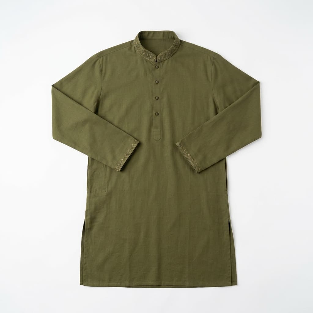 Heritage Olive Embroidered Kurta